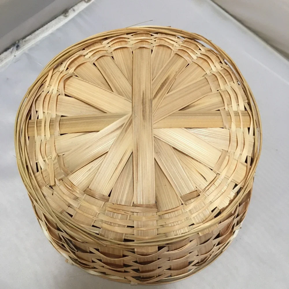 Woven Bamboo Basket Home Decor Small Natural Round Utility Storage Cottagecore
